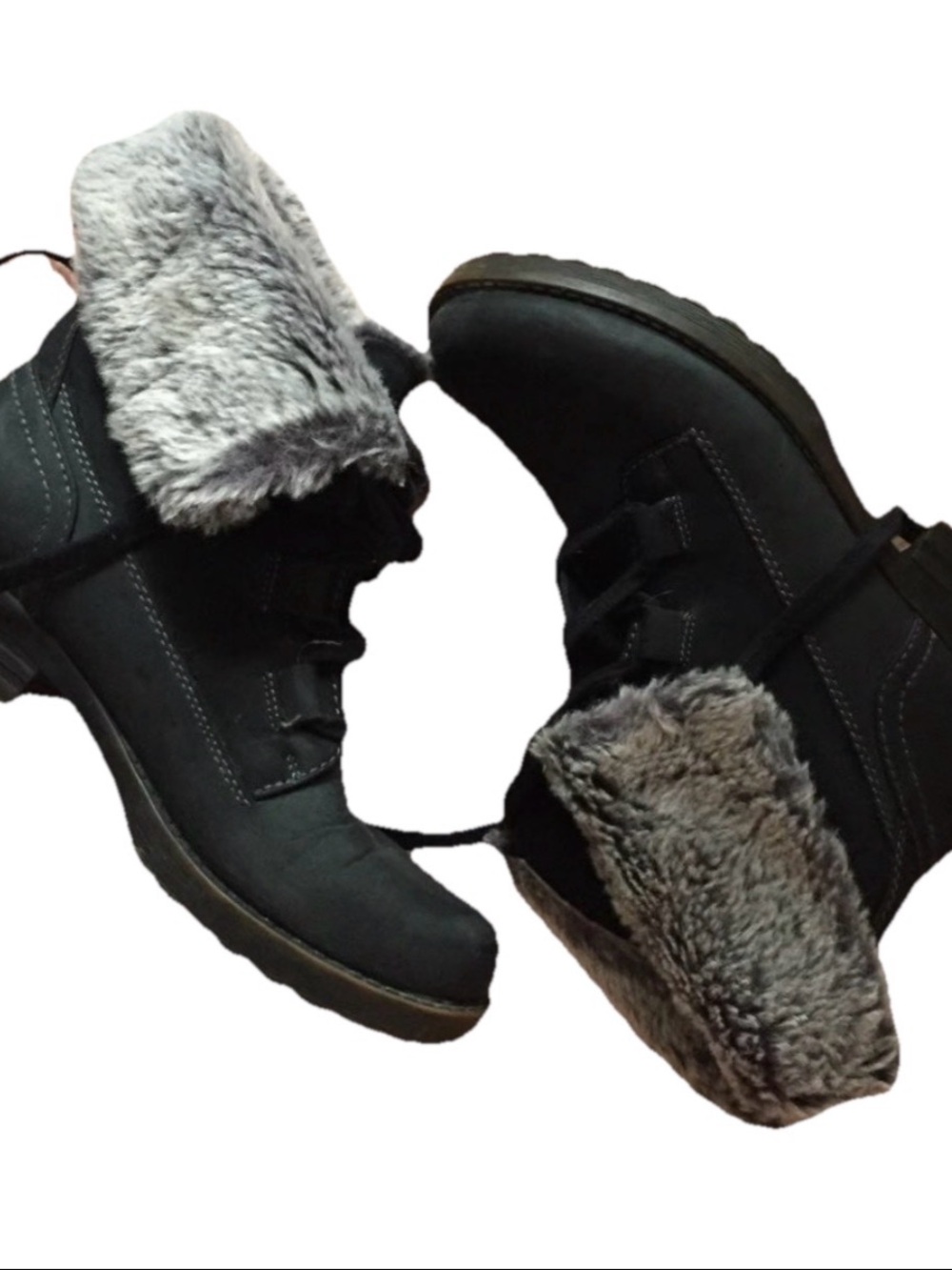 Abeo Black Winter Ankle Boots with Gray Faux-Fur Cuff